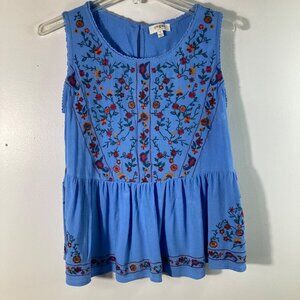 Womens Umgee Embroidered Peplum Boho Top Blue Red‎ S Cotton Polyester Sleeveless